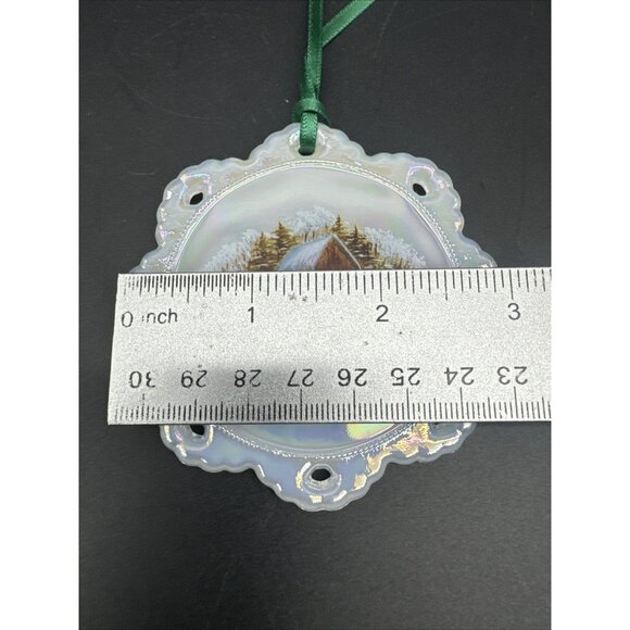 VTG Fenton Snowflake 1989 Ice Skating Barn  Water Wheel Snowy Christmas Ornament - Picture 5 of 8